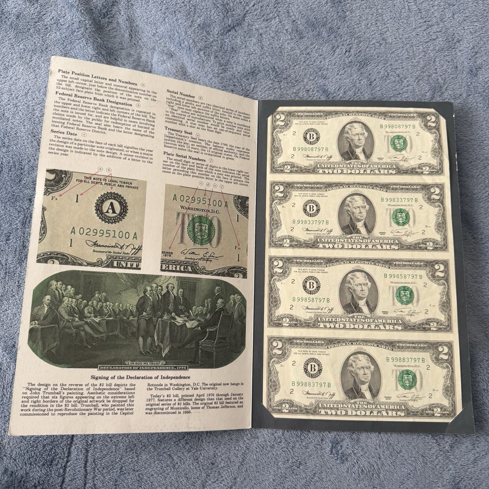 1976 U.S Bureau of Engraving Uncut Set of Four $2 Dollar Star Notes